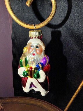 Santa Claus Glass Ornament in Red & Multicolor